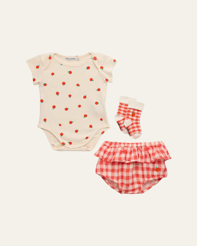 Kid's Tomato Bodysuit and Vichy Bloomers Set, Size 3M-